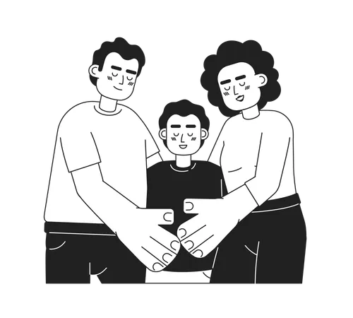 Mixed race parents with smiling son  Illustration