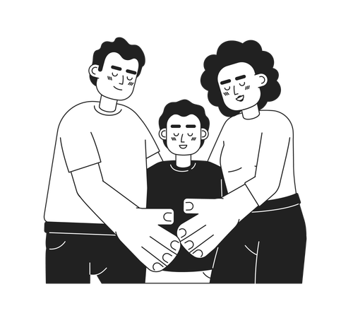 Mixed race parents with smiling son  イラスト