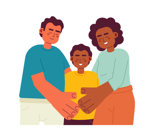 Mixed race parents with smiling son  イラスト