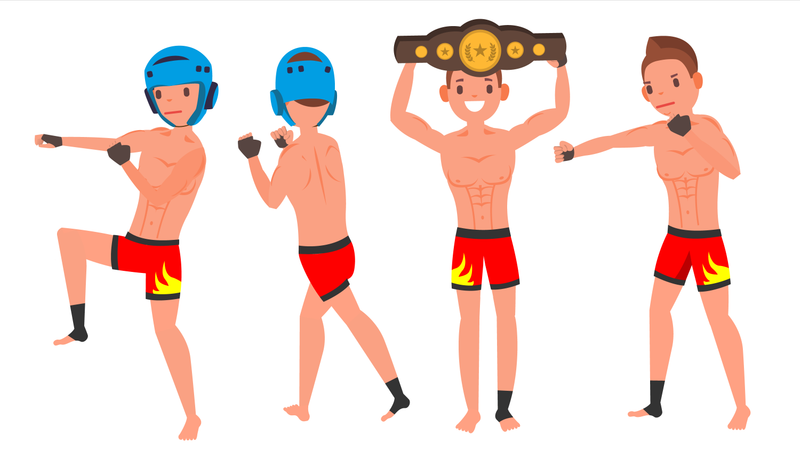 MMA Male Player With Different Pose Illustration