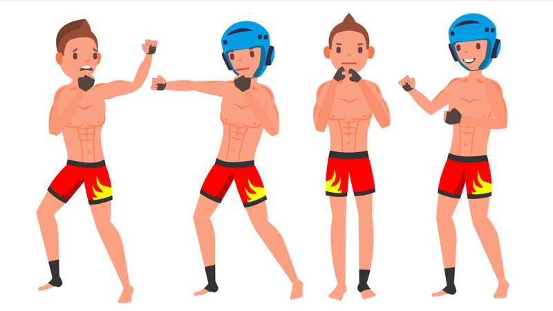 MMA Male Player With Different Pose  Illustration