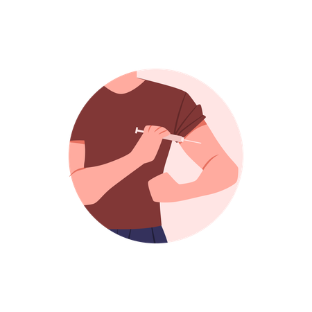 Mn spritzt sich selbst in die Schulter  Illustration