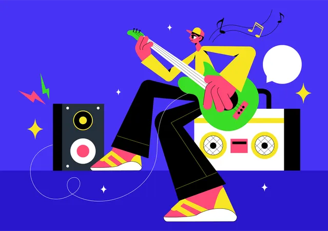 Mna Playing Guitar On World Music Day  Illustration