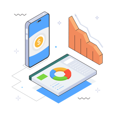 Mobile Analytics with Pie Chart  Illustration