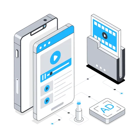 Mobile Anzeigen und Datenordner  Illustration