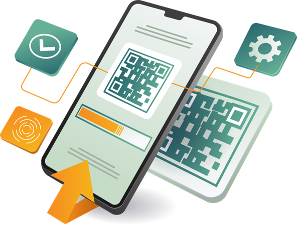 Mobile app development featuring QR code integration  Illustration