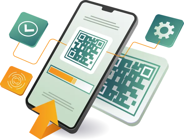 Mobile app development featuring QR code integration  Illustration