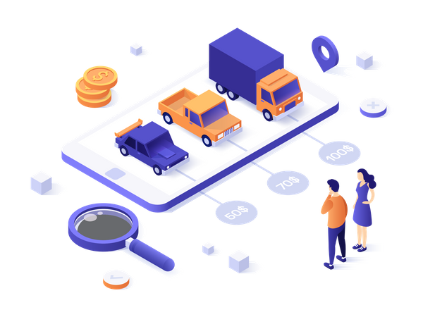 Mobile application for car rental or leasing service  Illustration