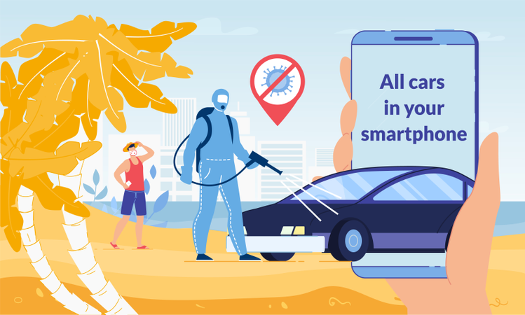 Mobile Application for Rent Car during coronavirus pandemic  Illustration