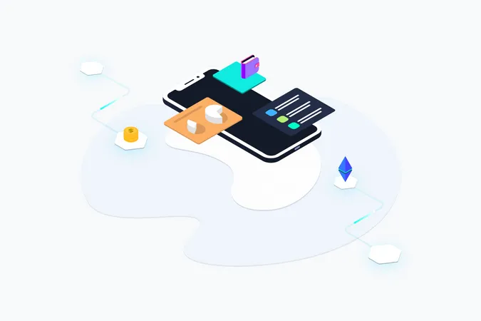 Mobile application of trading cryptocurrency Illustration