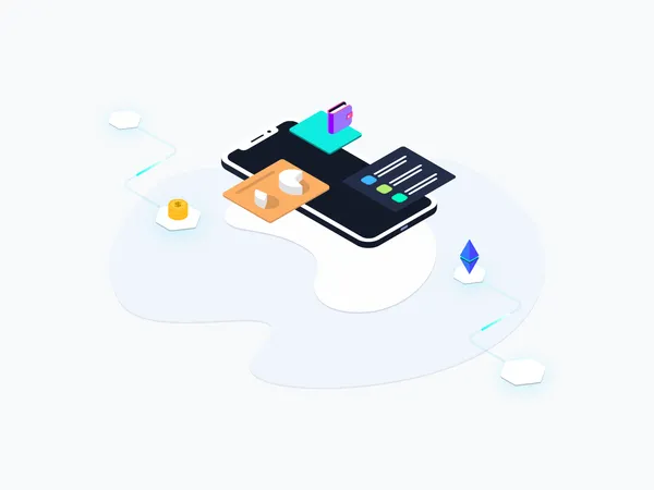 Mobile application of trading cryptocurrency  Illustration