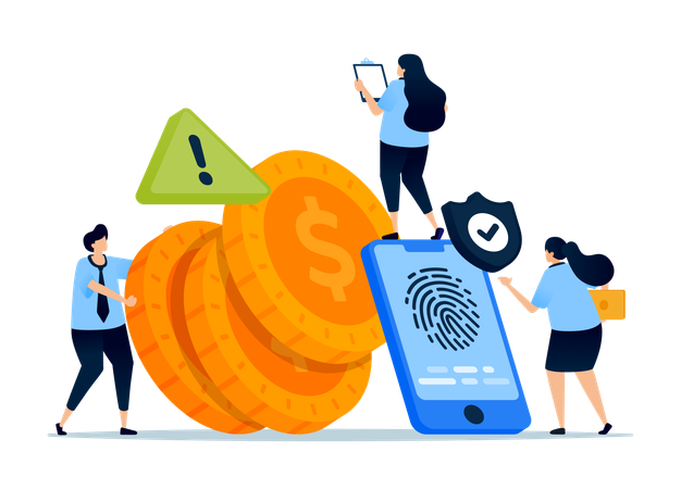 Mobile apps with fingerprints and warning triangles  Illustration