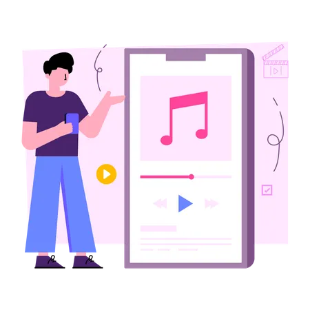 Mobile Audio Song Illustration Flat Vector 일러스트레이션