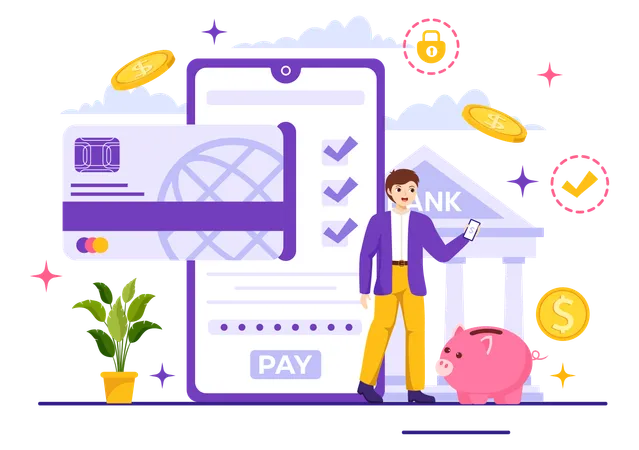 Mobile Banking Vector Illustration With Wallet App For Payment From Phone And Wireless Cash Transaction By Credit And Debit Cards In Flat Background Illustration