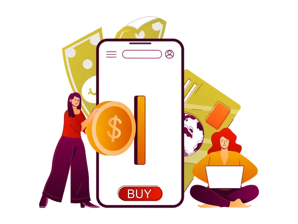 Mobile Banking Web Concept Money Transaction And Accounting In Smartphone App People Scene With Flat Line Characters Design For Website Vector Illustration For Social Media Promotional Materials Illustration