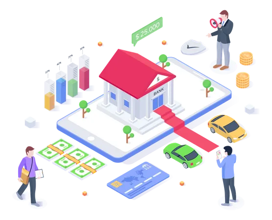 Mobile Banking Isometric Illustration With High Quality Graphics Illustration