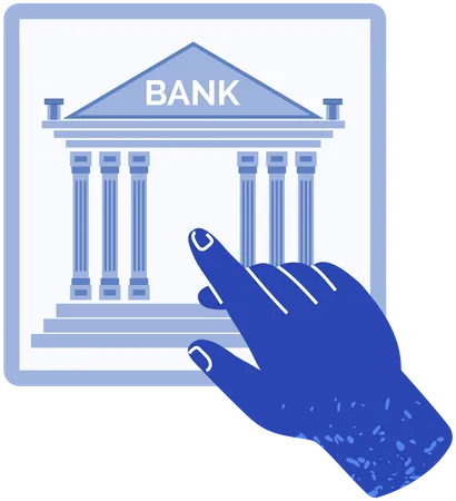 Hand Points To Bank Building Icon Architectural Structure For Storing Money Of Depositors And Conducting Transctions Banking Application Symbol Bank For Business Investment Sign Vector Illustration Illustration