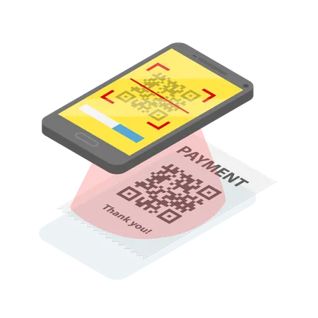 3 D Isometric Flat Vector Illustration Of Mobile Barcode Reader Phone Scanning QR Code Illustration