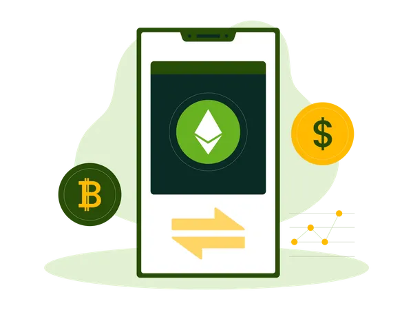 Mobile bitcoin and ethereum exchange Illustration