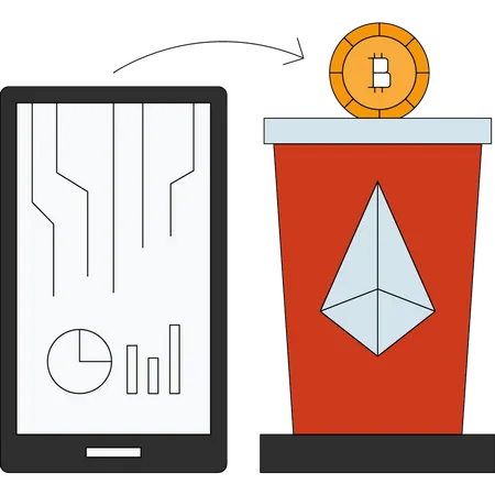 The Bitcoin Blockchain Is Showing On Mobile Phones Illustration