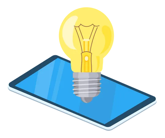 Tablet With Light Bulb On Screen Modern Device With Touchpad Touchscreen Display Light Bulb As Symbol Of New Idea Creative Project With Technology Lighting Device Above Tablet Vector Illustration Illustration