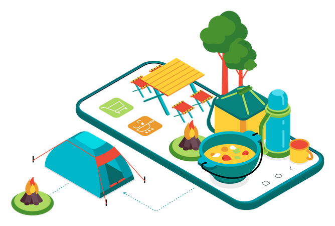 Mobile Camping App  Illustration