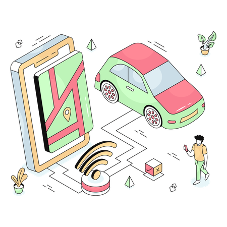 Mobile Car Tracking  Illustration