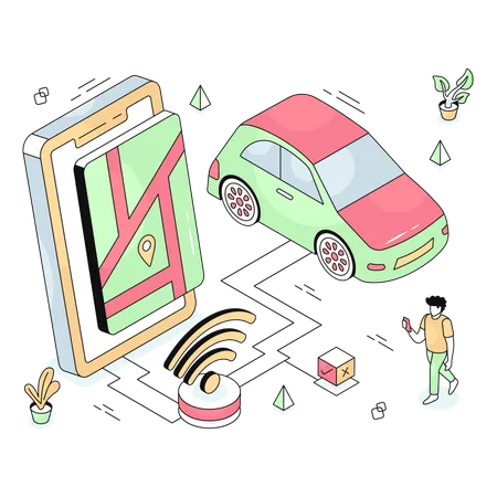 Mobile Car Tracking  Illustration