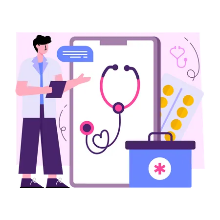 Conceptual Flat Design Illustration Of Mobile Healthcare App Illustration
