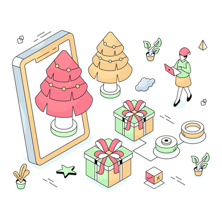 Mobile Christmas application developed by woman  Illustration