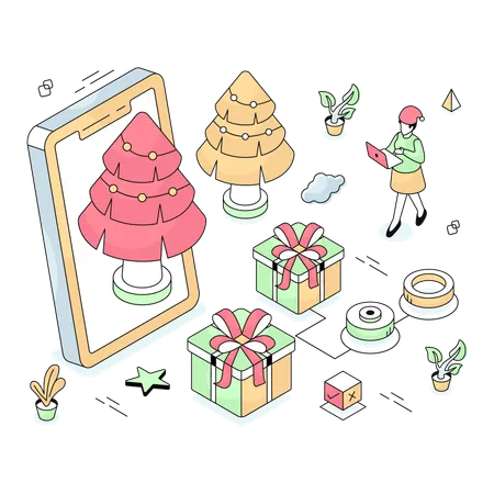 Mobile Christmas application developed by woman  Illustration