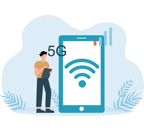 Mobile connected to 5G Wi fi Signal  Illustration