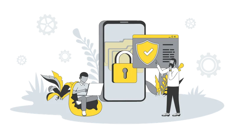 Data Protection Concept In Flat Design With People Men Work In Security Service And Protect Online Data From Phishing And Hacking In Apps Vector Illustration With Character Scene For Web Banner Illustration