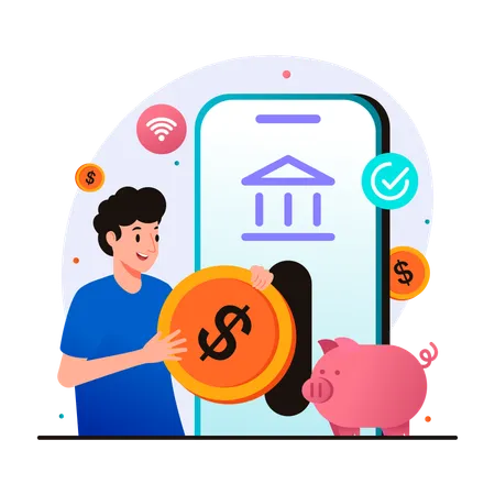 Mobile deposit saving money  Illustration