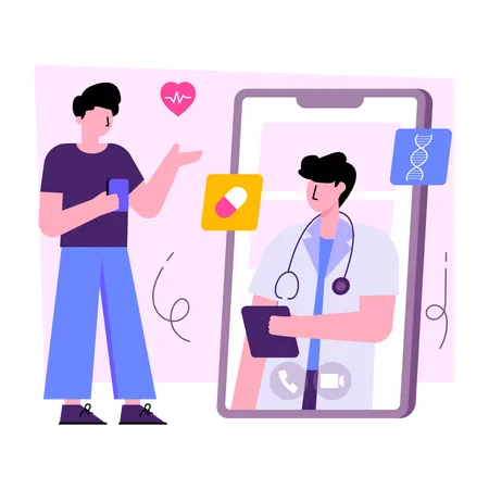 Unique Design Illustration Of Mobile Doctor Consultation Illustration
