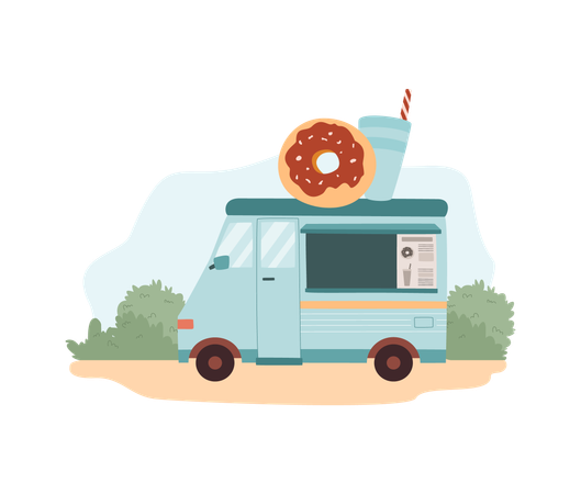 Mobile donuts and drinks cafe in the park  Illustration