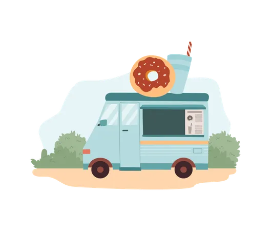 Mobile donuts and drinks cafe in the park  Illustration