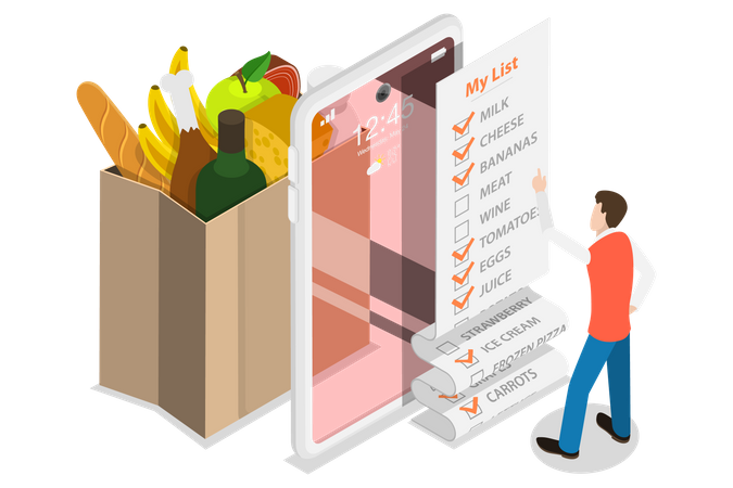 Mobile Grocery List Illustration