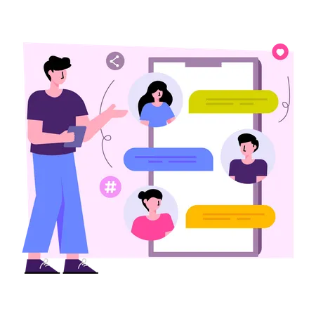 Editable Design Illustration Of Mobile Group Chatting Illustration