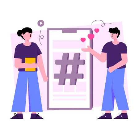 Editable Design Illustration Of Mobile Hashtag Illustration