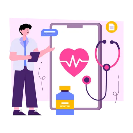Conceptual Flat Design Illustration Of Mobile Heart Checkup Illustration