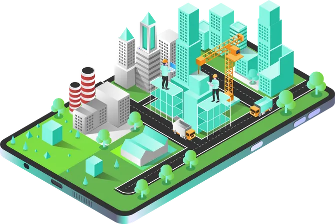 Builders Of Cities On Smartphones Illustration