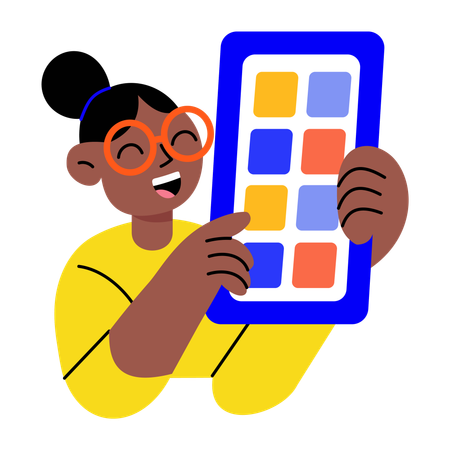 Mobile interface developed by woman  Illustration