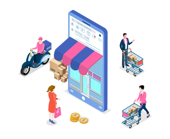 Application Smartphone Mobile And Computer Payments Online Transaction Shopping Online Process On Smartphone Vecter Cartoon Illustration Isometric Design 일러스트레이션