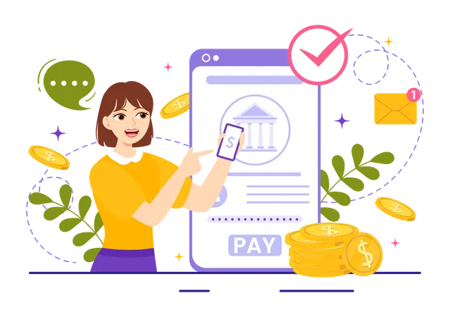 Mobile Banking Vector Illustration With Wallet App For Payment From Phone And Wireless Cash Transaction By Credit And Debit Cards In Flat Background Illustration