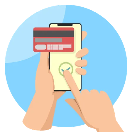 Mobile Payment Success By Credit Card Tranfer With Checkmark On Screen Hand Holding Smart Phone Transaction Tranfer Money Online 일러스트레이션