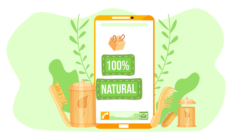Mobile phone app showing original wooden products  Illustration