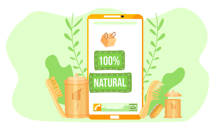 Mobile phone app showing original wooden products  Illustration