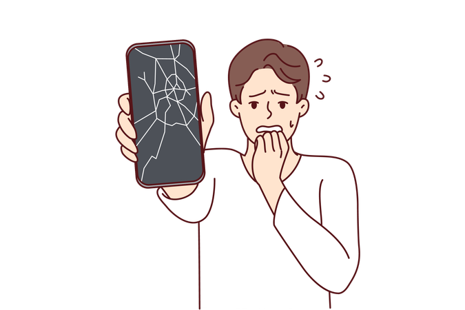 Mobile phone display gets broken  Illustration