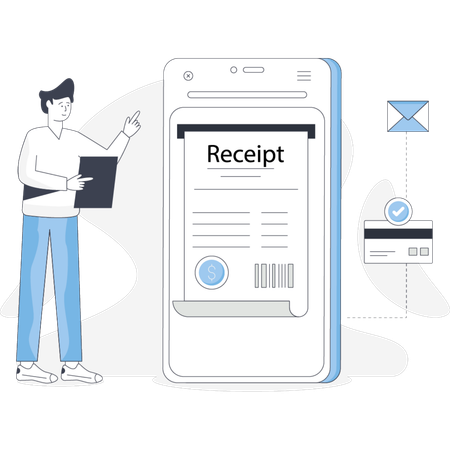 Mobile phone displaying various receipts in a digital format on its screen  Illustration